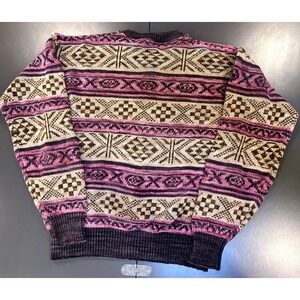 Tobruk Fair Isle Sweater Women Large Purple Pink Vintage Good Geometric Cotton
